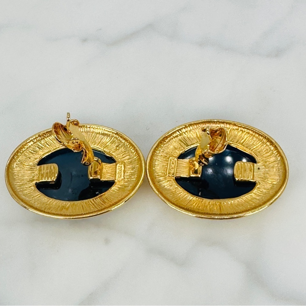 Vintage Trifari Blue Anchor Earrings Clip On Blue Gold Large Signed Statement - Picture 6 of 9